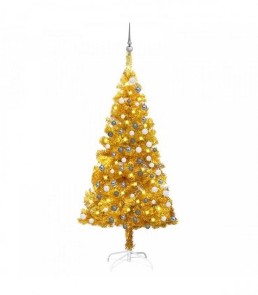 vidaXL Artificial Pre-lit Christmas Tree with Ball Set Gold 120 cm PET