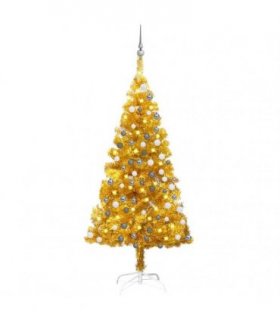 vidaXL Artificial Pre-lit Christmas Tree with Ball Set Gold 150 cm PET