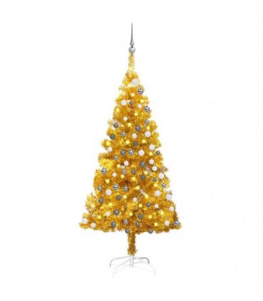 vidaXL Artificial Pre-lit Christmas Tree with Ball Set Gold 150 cm PET