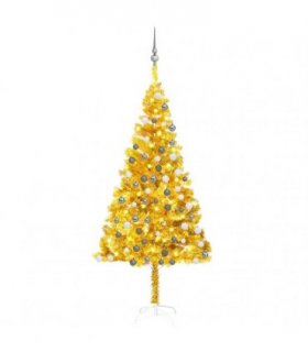 vidaXL Artificial Pre-lit Christmas Tree with Ball Set Gold 180 cm PET