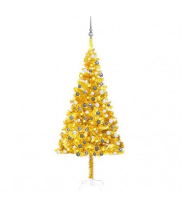 vidaXL Artificial Pre-lit Christmas Tree with Ball Set Gold 180 cm PET