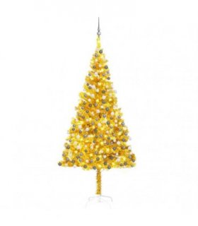 vidaXL Artificial Pre-lit Christmas Tree with Ball Set Gold 210 cm PET