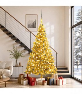 vidaXL Artificial Pre-lit Christmas Tree with Ball Set Gold 240 cm PET
