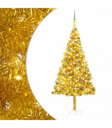 vidaXL Artificial Pre-lit Christmas Tree with Ball Set Gold 240 cm PET