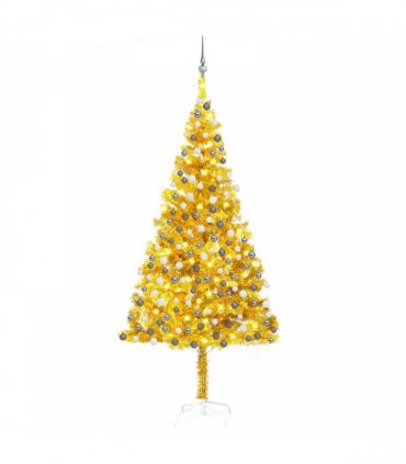 vidaXL Artificial Pre-lit Christmas Tree with Ball Set Gold 240 cm PET