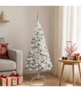 vidaXL Artificial Pre-lit Christmas Tree with Ball Set Silver 120 cm PET