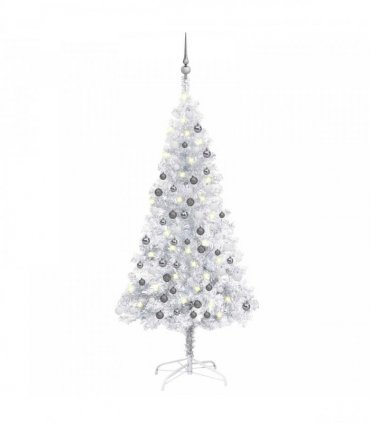 vidaXL Artificial Pre-lit Christmas Tree with Ball Set Silver 120 cm PET