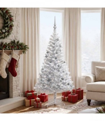 vidaXL Artificial Pre-lit Christmas Tree with Ball Set Silver 150 cm PET