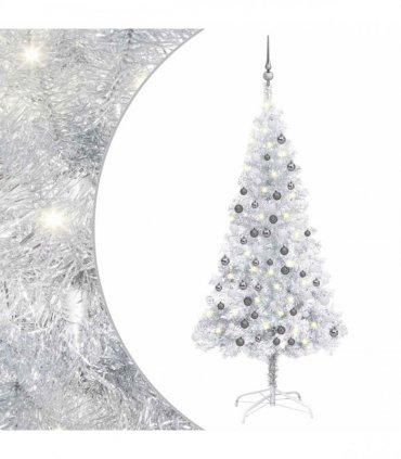 vidaXL Artificial Pre-lit Christmas Tree with Ball Set Silver 150 cm PET