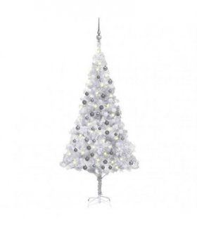 vidaXL Artificial Pre-lit Christmas Tree with Ball Set Silver 180 cm PET