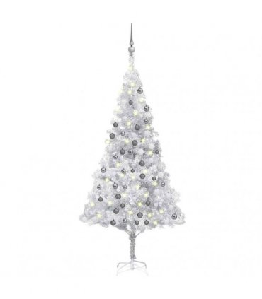 vidaXL Artificial Pre-lit Christmas Tree with Ball Set Silver 180 cm PET