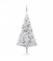 vidaXL Artificial Pre-lit Christmas Tree with Ball Set Silver 180 cm PET