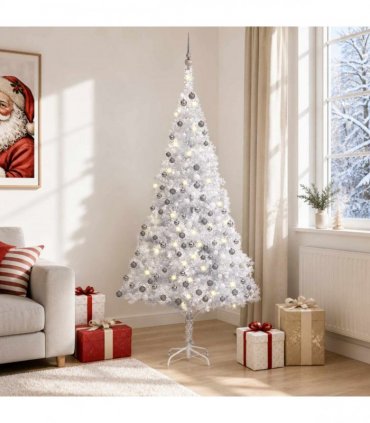 vidaXL Artificial Pre-lit Christmas Tree with Ball Set Silver 210 cm PET