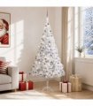 vidaXL Artificial Pre-lit Christmas Tree with Ball Set Silver 210 cm PET