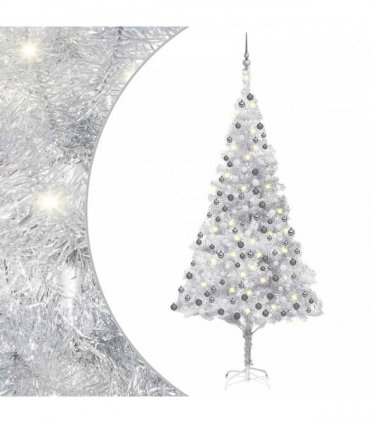 vidaXL Artificial Pre-lit Christmas Tree with Ball Set Silver 210 cm PET