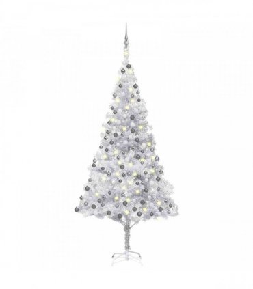 vidaXL Artificial Pre-lit Christmas Tree with Ball Set Silver 210 cm PET