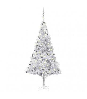 vidaXL Artificial Pre-lit Christmas Tree with Ball Set Silver 240 cm PET