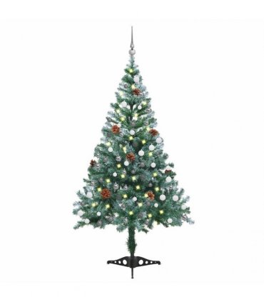 vidaXL Frosted Pre-lit Christmas Tree with Ball Set Pinecones 150 cm