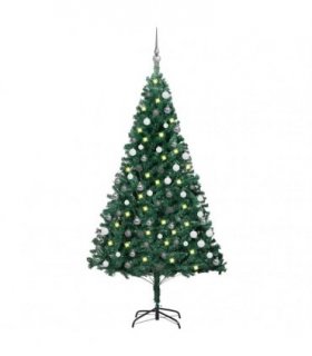 vidaXL Artificial Pre-lit Christmas Tree with Ball Set Green 150 cm PVC