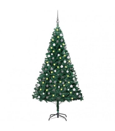 vidaXL Artificial Pre-lit Christmas Tree with Ball Set Green 150 cm PVC