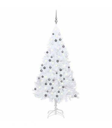 vidaXL Artificial Pre-lit Christmas Tree with Ball Set White 120 cm PVC