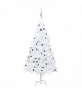 vidaXL Artificial Pre-lit Christmas Tree with Ball Set White 150 cm PVC