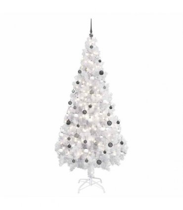 vidaXL Artificial Pre-lit Christmas Tree with Ball Set White 180cm PVC