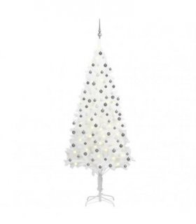 vidaXL Artificial Pre-lit Christmas Tree with Ball Set White 210 cm