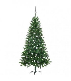 vidaXL Artificial Pre-lit Christmas Tree with Ball Set 180 cm Green