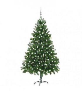 vidaXL Artificial Pre-lit Christmas Tree with Ball Set 210 cm Green