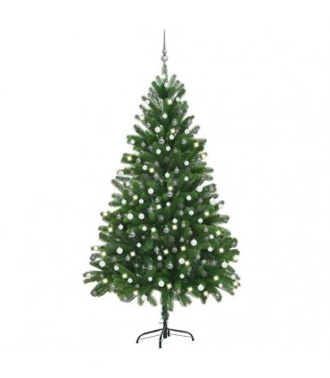 vidaXL Artificial Pre-lit Christmas Tree with Ball Set 210 cm Green