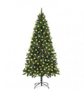 vidaXL Artificial Pre-lit Christmas Tree with Pine Cones Green 210 cm