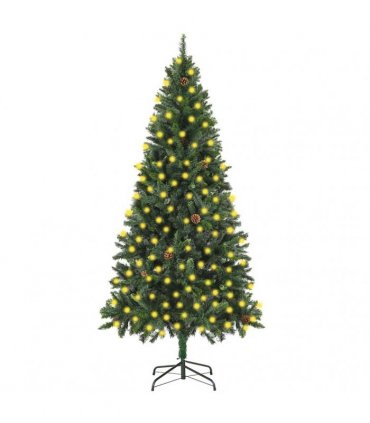 vidaXL Artificial Pre-lit Christmas Tree with Pine Cones Green 210 cm