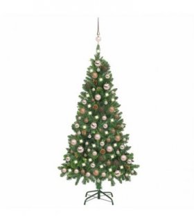 vidaXL Artificial Pre-lit Christmas Tree with Ball Set&Pine Cones 150 cm