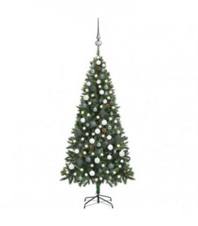 vidaXL Artificial Pre-lit Christmas Tree with Ball Set Pine Cones 180 cm