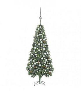 vidaXL Artificial Pre-lit Christmas Tree Ball Set Pine Cones 210 cm