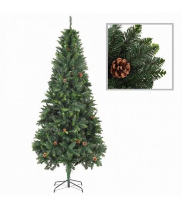 vidaXL Artificial Pre-lit Christmas Tree Ball Set Pine Cones 210 cm