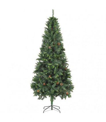 vidaXL Artificial Pre-lit Christmas Tree Ball Set Pine Cones 210 cm