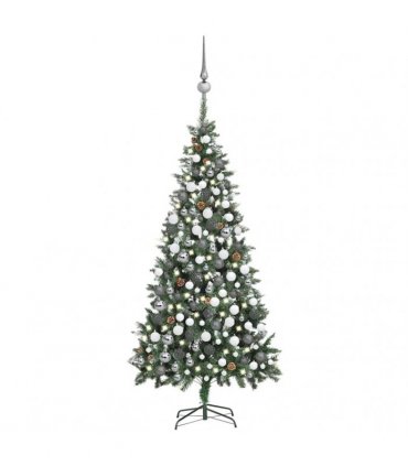 vidaXL Artificial Pre-lit Christmas Tree Ball Set Pine Cones 210 cm
