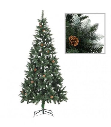vidaXL Artificial Pre-lit Christmas Tree Ball Set Pine Cones 210 cm