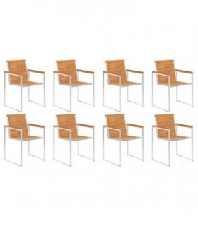 vidaXL Garden Chairs 8 pcs Solid Acacia Wood and Stainless Steel