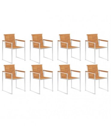 vidaXL Garden Chairs 8 pcs Solid Acacia Wood and Stainless Steel