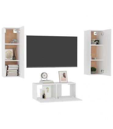 vidaXL 3 Piece TV Cabinet Set White Engineered Wood