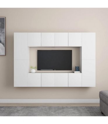 vidaXL 8 Piece TV Cabinet Set White Engineered Wood