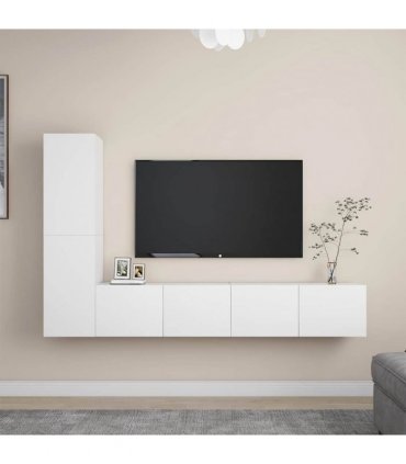 vidaXL 4 Piece TV Cabinet Set White Engineered Wood