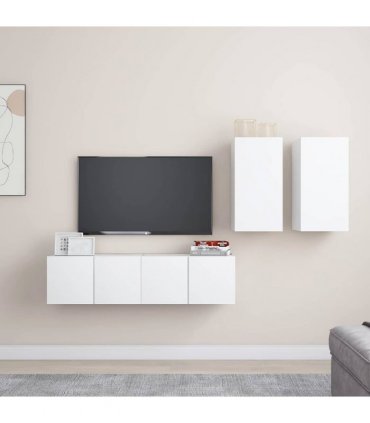 vidaXL 4 Piece TV Cabinet Set White Engineered Wood