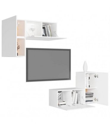vidaXL 4 Piece TV Cabinet Set White Engineered Wood