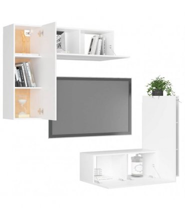 vidaXL 4 Piece TV Cabinet Set White Engineered Wood