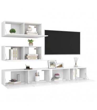vidaXL 4 Piece TV Cabinet Set White Engineered Wood