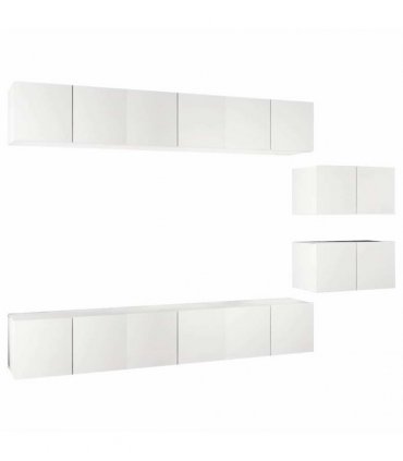 vidaXL 8 Piece Wall-mounted TV Cabinet Set White Engineered Wood
